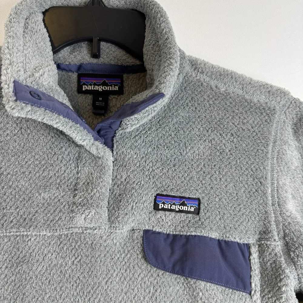Patagonia Womens Re-Tool Snap-T Fleece Pullover Grey Navy Blue Medium 25442